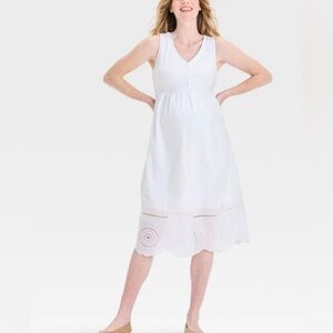 NWT Isabel white Maternity Eyelet Midi Maternity Dress M